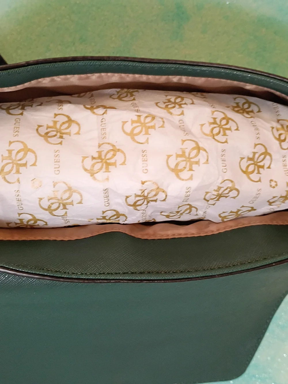 Guess‎ Dark Green Quilted Top-Handle Satchel with Gold Emblem